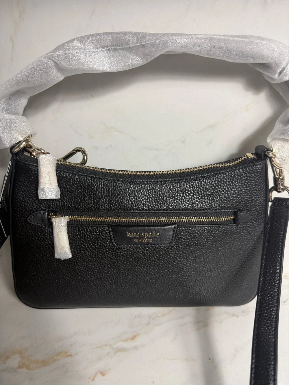 KATE SPADE NY Hudson Small Pebbled Leather Convertible Shoulder Bag- BLACK